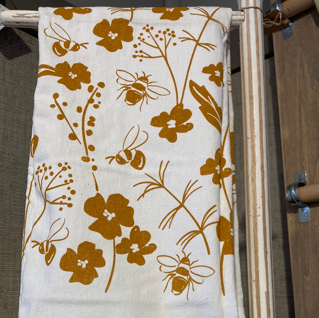 Gold Bees and Botanicals Tea Towel