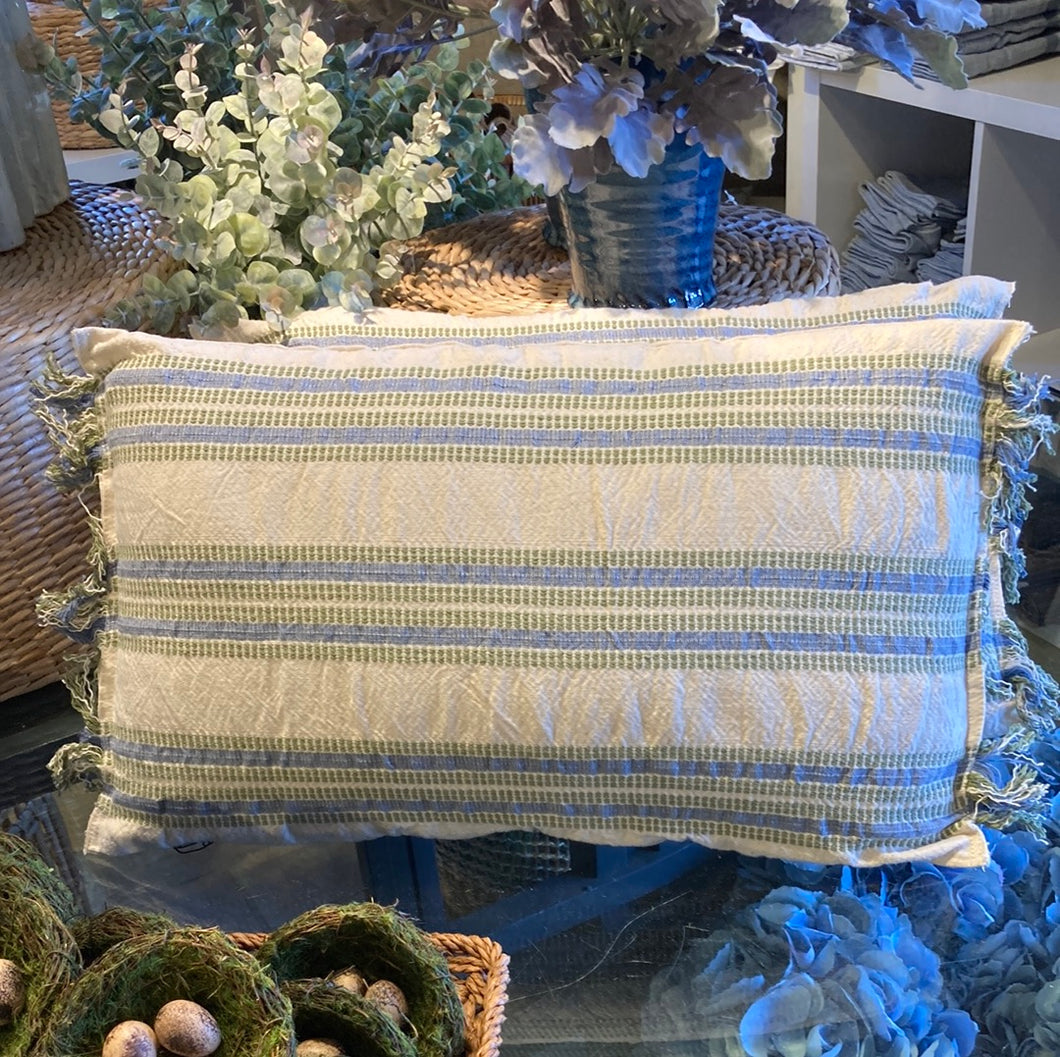 Blue and Green Striped Pillow